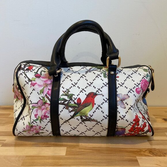 Feggi Floral Bird Print shoulder Bag With Black Handles & Gold-Tone Accents - Picture 2 of 11